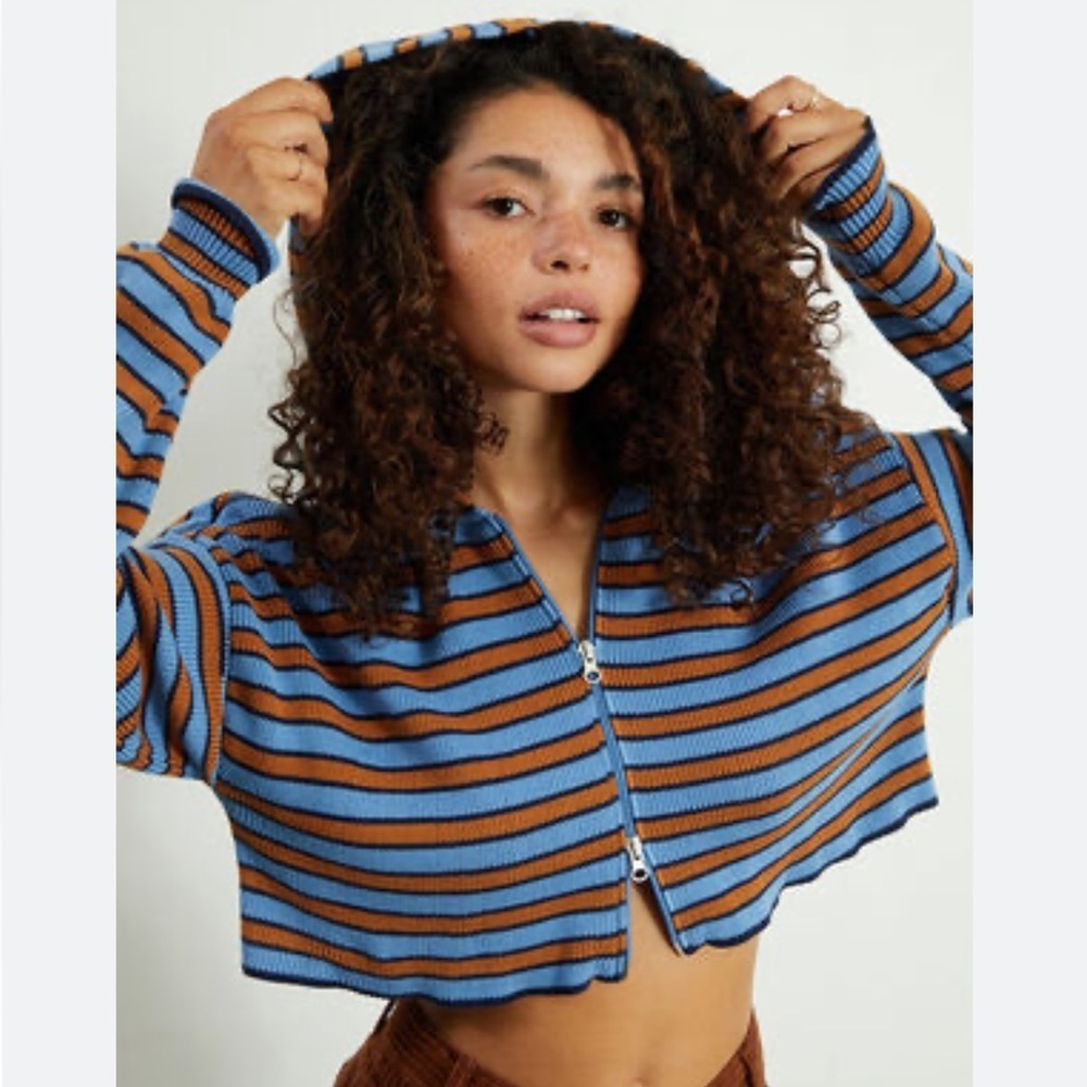 Kendall & Kylie chiller baby hoodie cotton ribbed knit cropped jacket striped S
